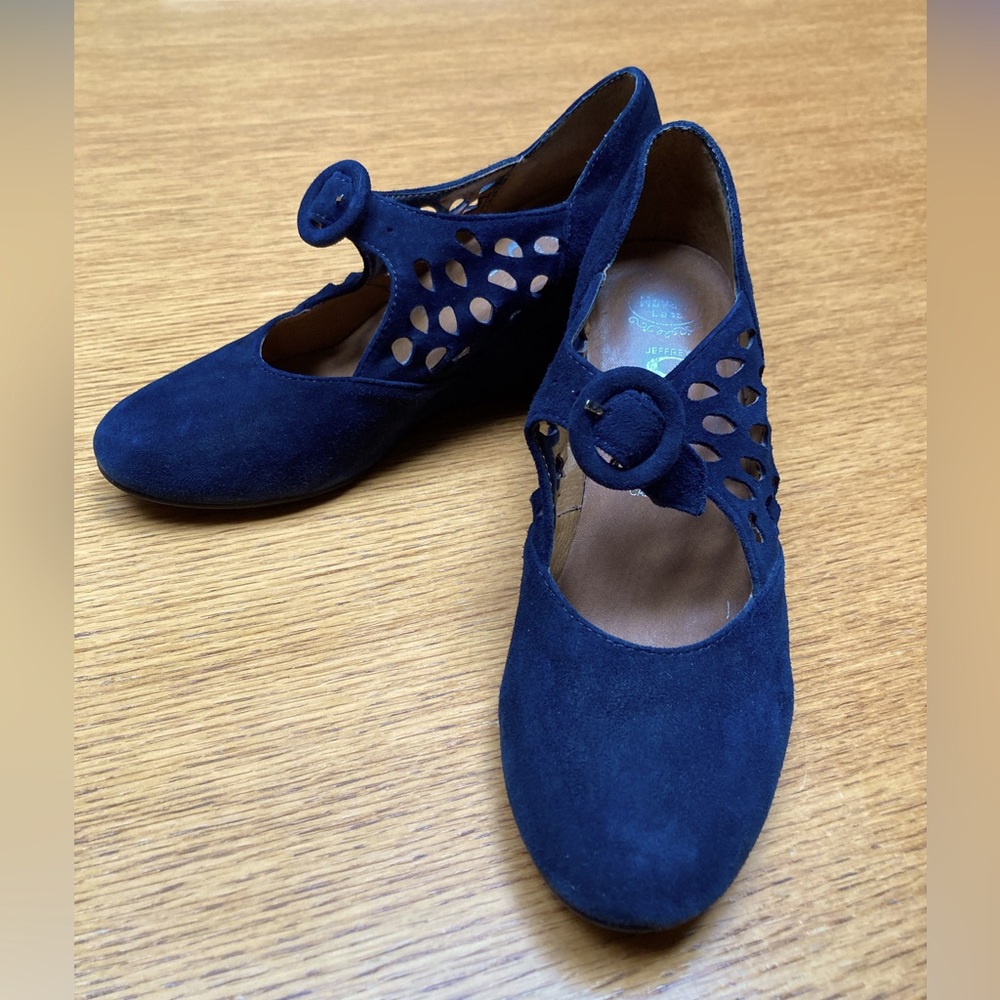 Jeffrey Campbell Dark Blue Suede Wedge Heels Size 6.5